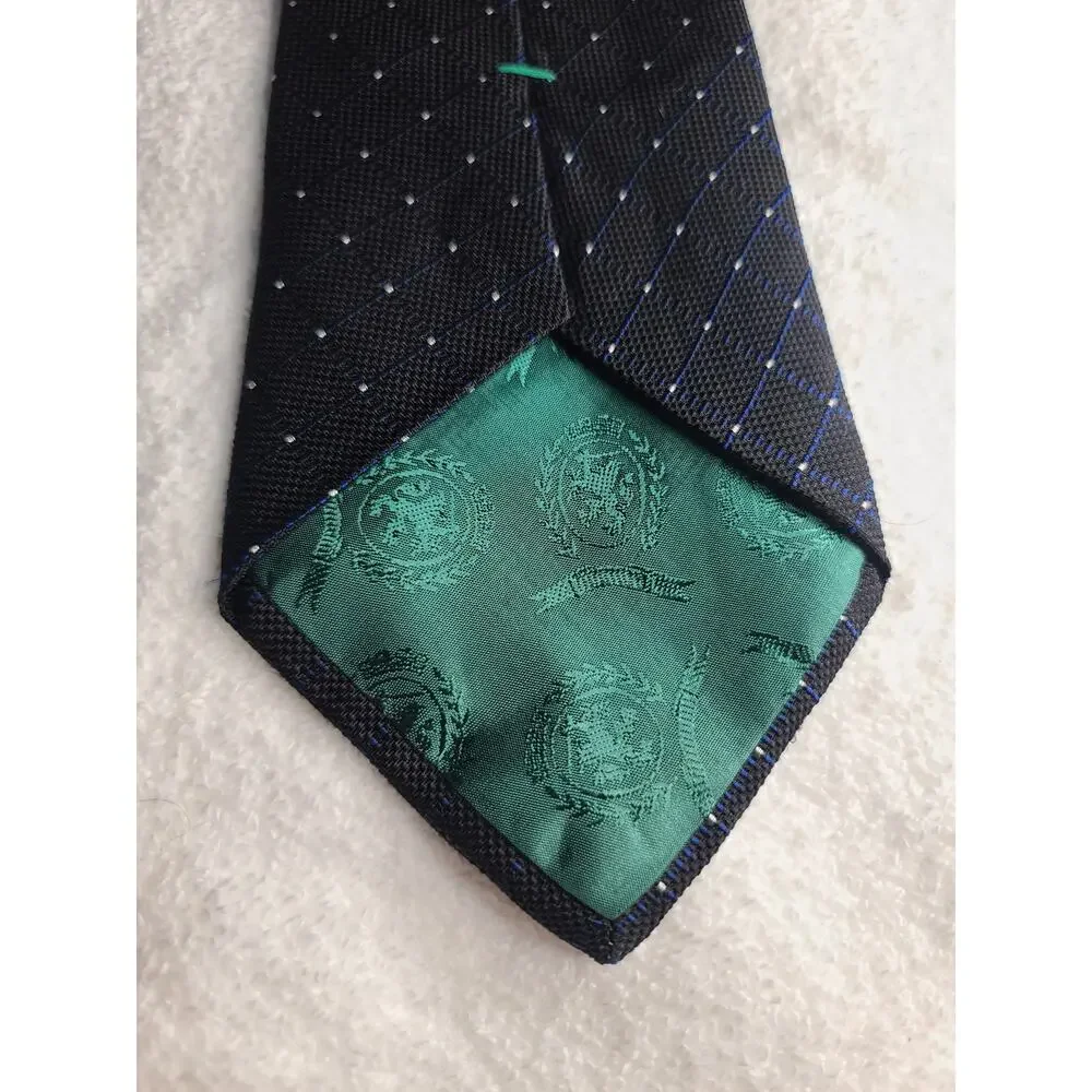 Tommy Hilfiger black blue white grid plaid silk tie - 56.5